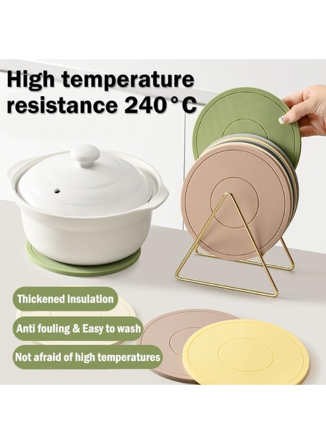 ChicAbode 6Pcs Thickened Pot Holders, Silicone Trivets, Non-Slip Heat Resistant Pads, with 1 Gold Triangle Holder, for Kitchen Hot Pots and Pans(6 Colors) - Image 2